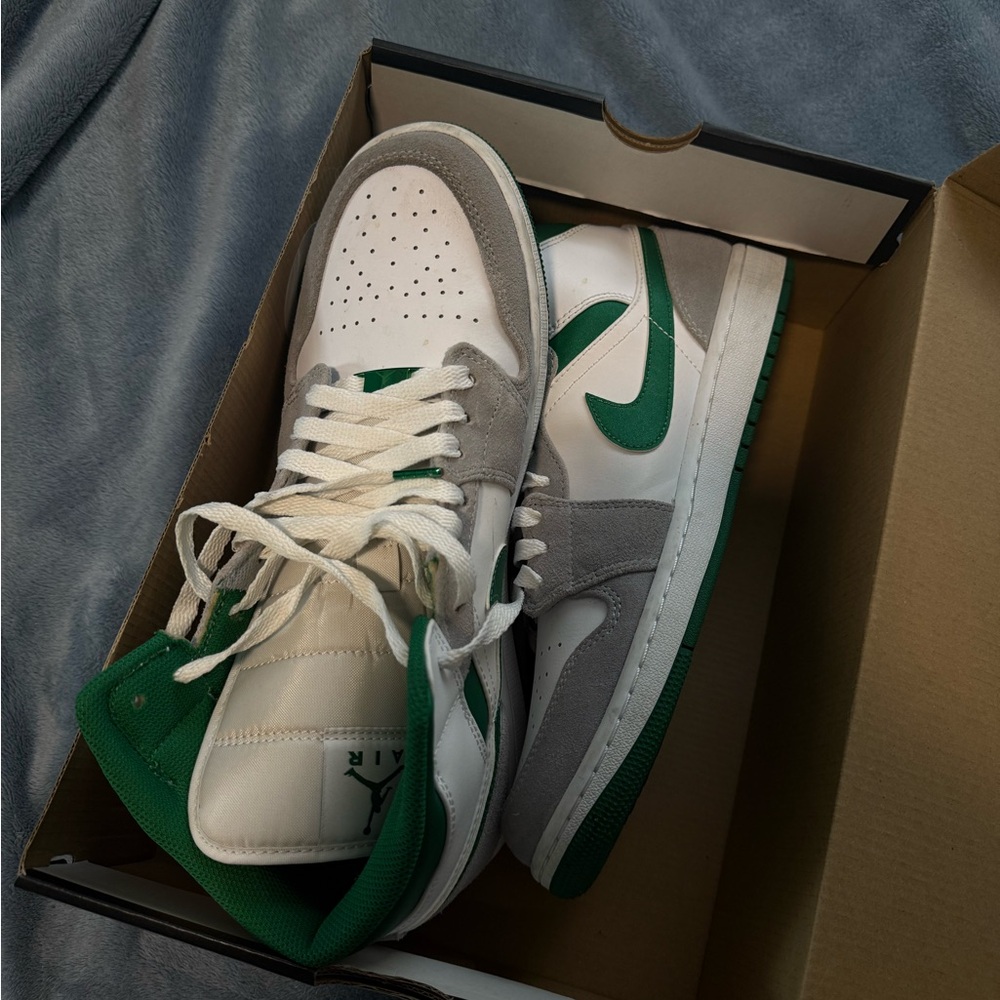 Nike Air Jordan 1’s Mid Men's White and Green Sneakers